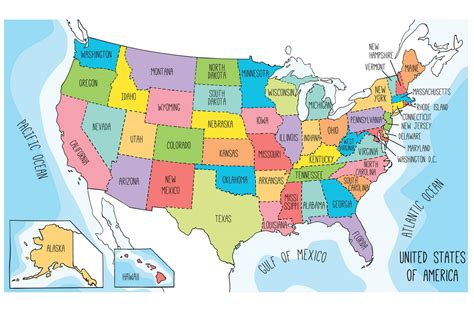 US states map with names